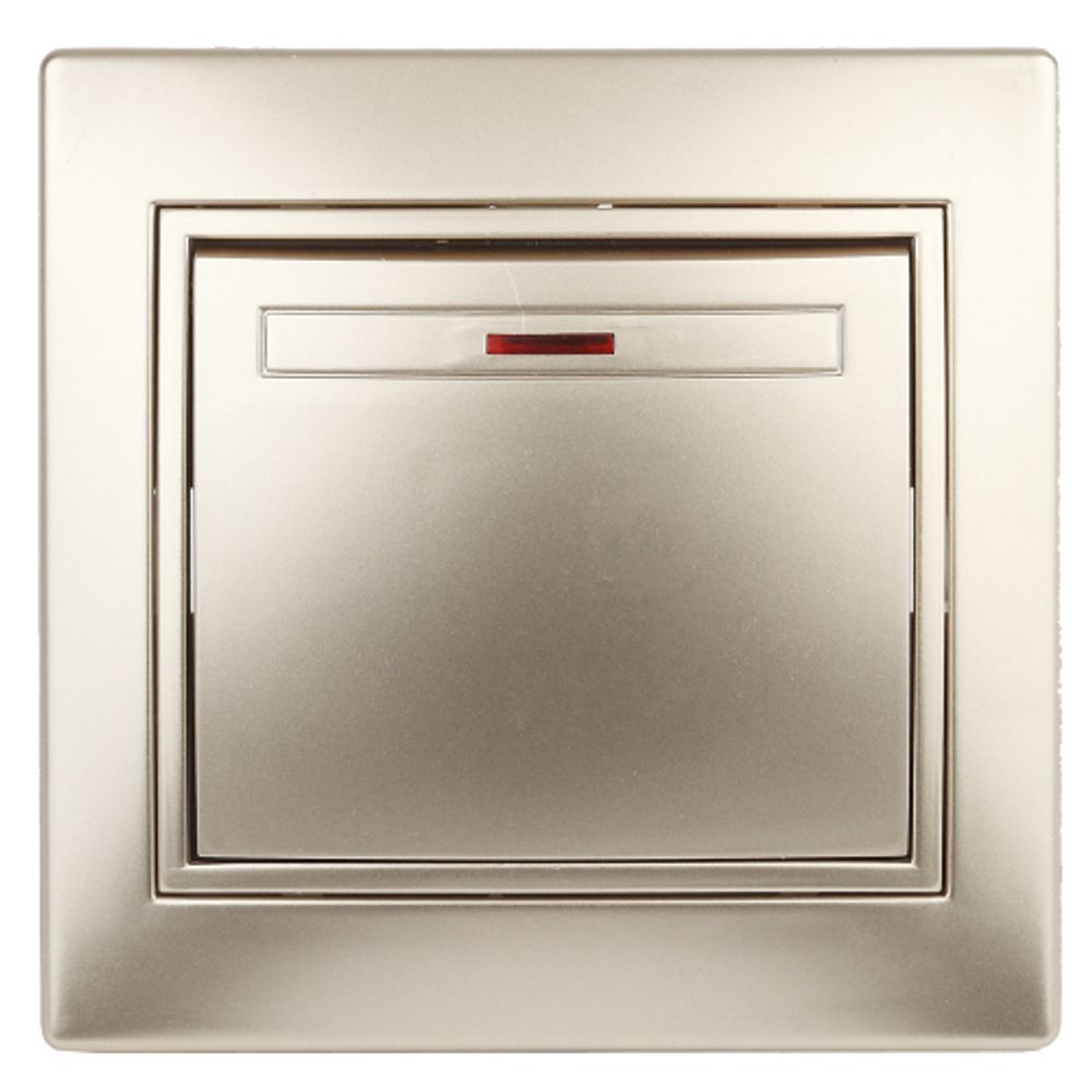 Выключатель Intro Plano 1-102-04 одноклавишный с подсветкой, 10А-250В, IP20, СУ, шампань | Intro Plano