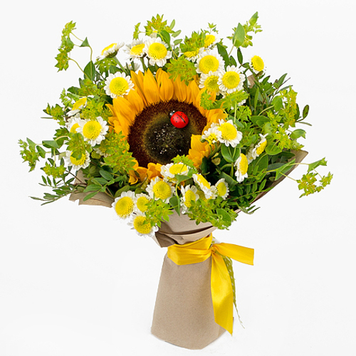 Купить Букет с подсолнухом «Летний привет»