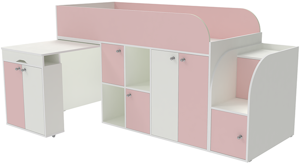 Кровать-чердак КарИВи Малыш 3 Белый  Розовый