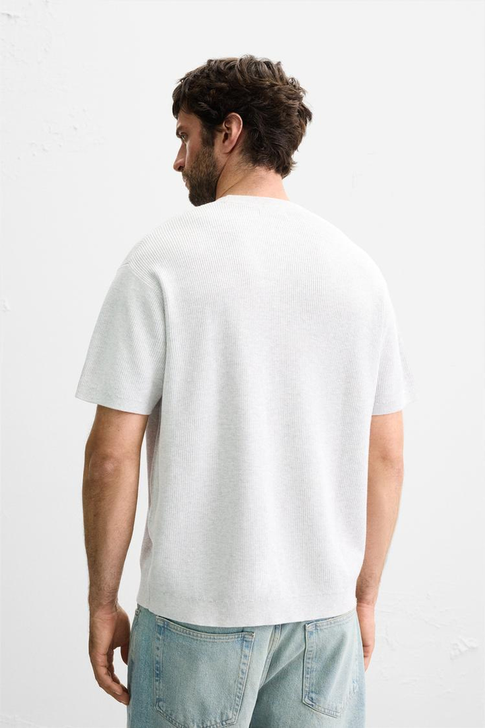 ZARA ФУТБОЛКА ИЗ ТРИКОТАЖА, СЕРЫЙ МЕЛАНЖ