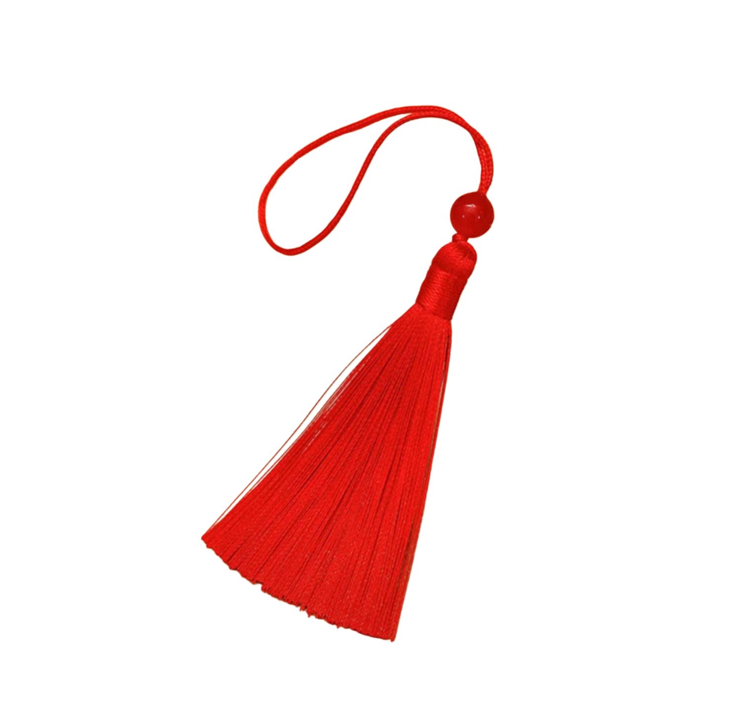 Декоративная кисточка , с бусиной , 8см (размер до подвеса), цвет алый