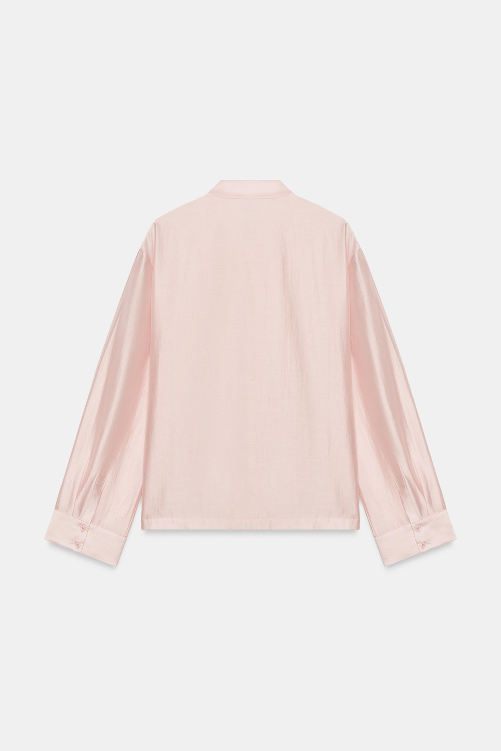 ZARA АТЛАСНАЯ РУБАШКА С ЗАСТЕЖКОЙ НА ПЕТЛИ ZW COLLECTION, ПАСТЕЛЬНО-РОЗОВЫЙ