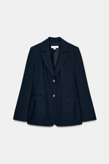 ZARA БЛЕЙЗЕР В ТОНКУЮ ПОЛОСКУ С ПОДПЛЕЧНИКАМИ, МОРСКОЙ СИНИЙ