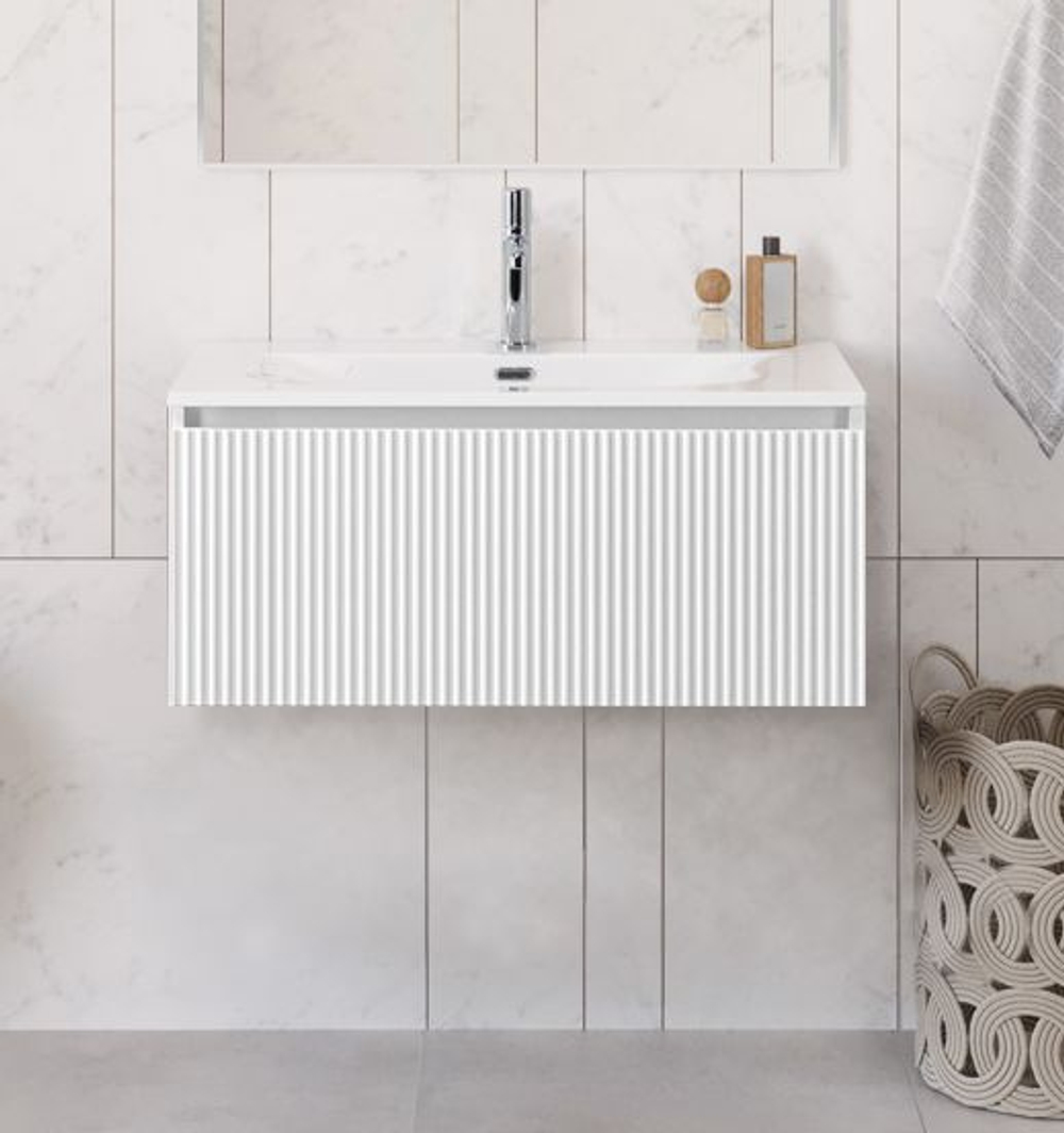 Тумба с раковиной подвесная BelBagno UNO-800-1C-SO-BO Bianco Opaco, раковина белая BB-8099-80