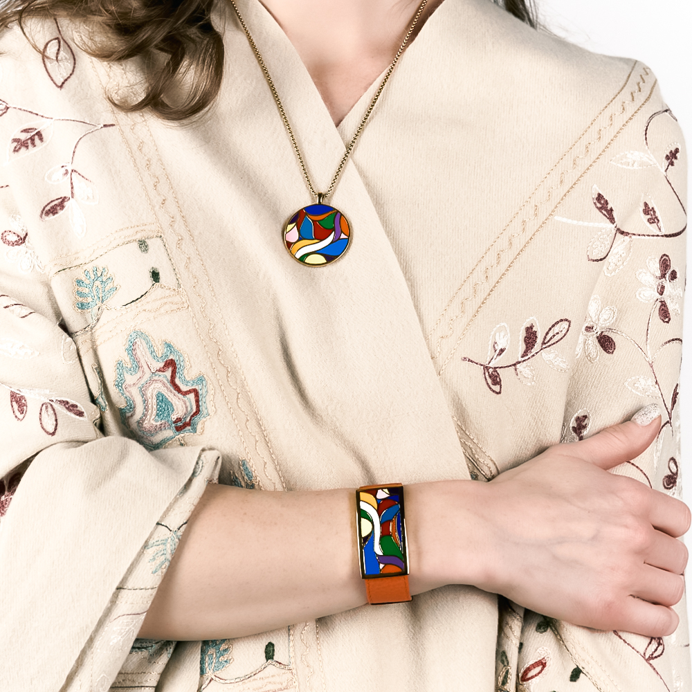 Браслет Fiore Luna на оранжевом кожаном ремешке CB13600-11