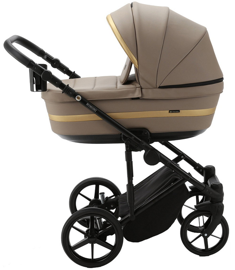 Детская коляска Adamex Rimini Deluxe 2 в 1 RI214 Т.БЕЖ.КОЖА+ЗОЛОТО.ОТДЕЛКА