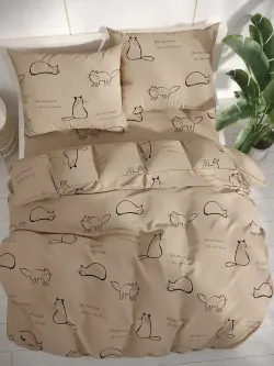 Наволочка комплект 2шт перкаль Сказка "Котики (беж)" 40х40 см на молнии