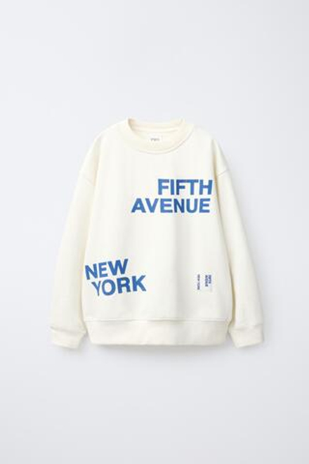 ZARA КОМПЛЕКТ ИЗ ТОЛСТОВКИ С НАДПИСЬЮ И ЛЕГИНСОВ FLARE, ЭКРЮ