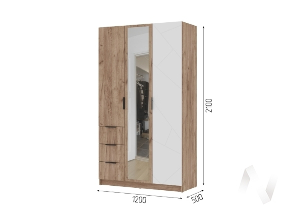 Шкаф 3-х створчатый ШК 03 МС Орегон (дуб крафт табачный/белый супермат; дуб крафт табачный)