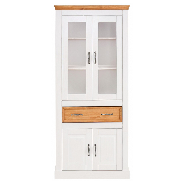 Шкаф-витрина деревянная Ландхаус 84х35х180 см, буфет для кухни из массива сосны с 4 дверями и ящиком