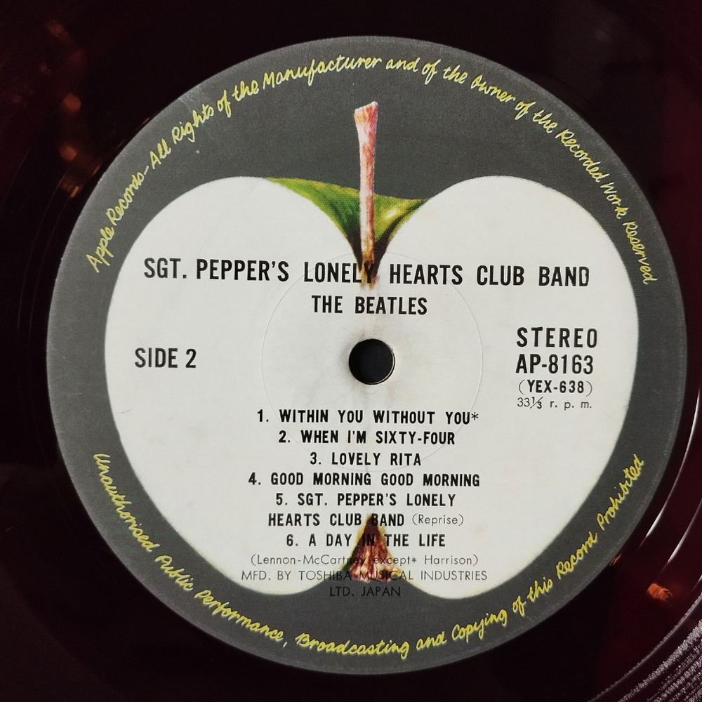 Винтажная виниловая пластинка LP The Beatles Sgt. Pepper Lonely Hearts Club Band (Japan 1969) (No Obi) (Red Wax Vinyl)