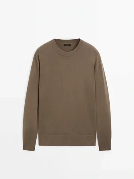 Massimo Dutti Шерстяной свитер с круглым вырезом, кофейный