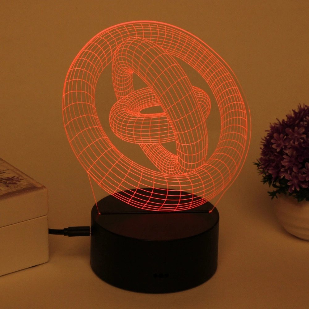 Светильник ночник «3D-Цепи и кольца» на пластиковой подставке, с включателем USB