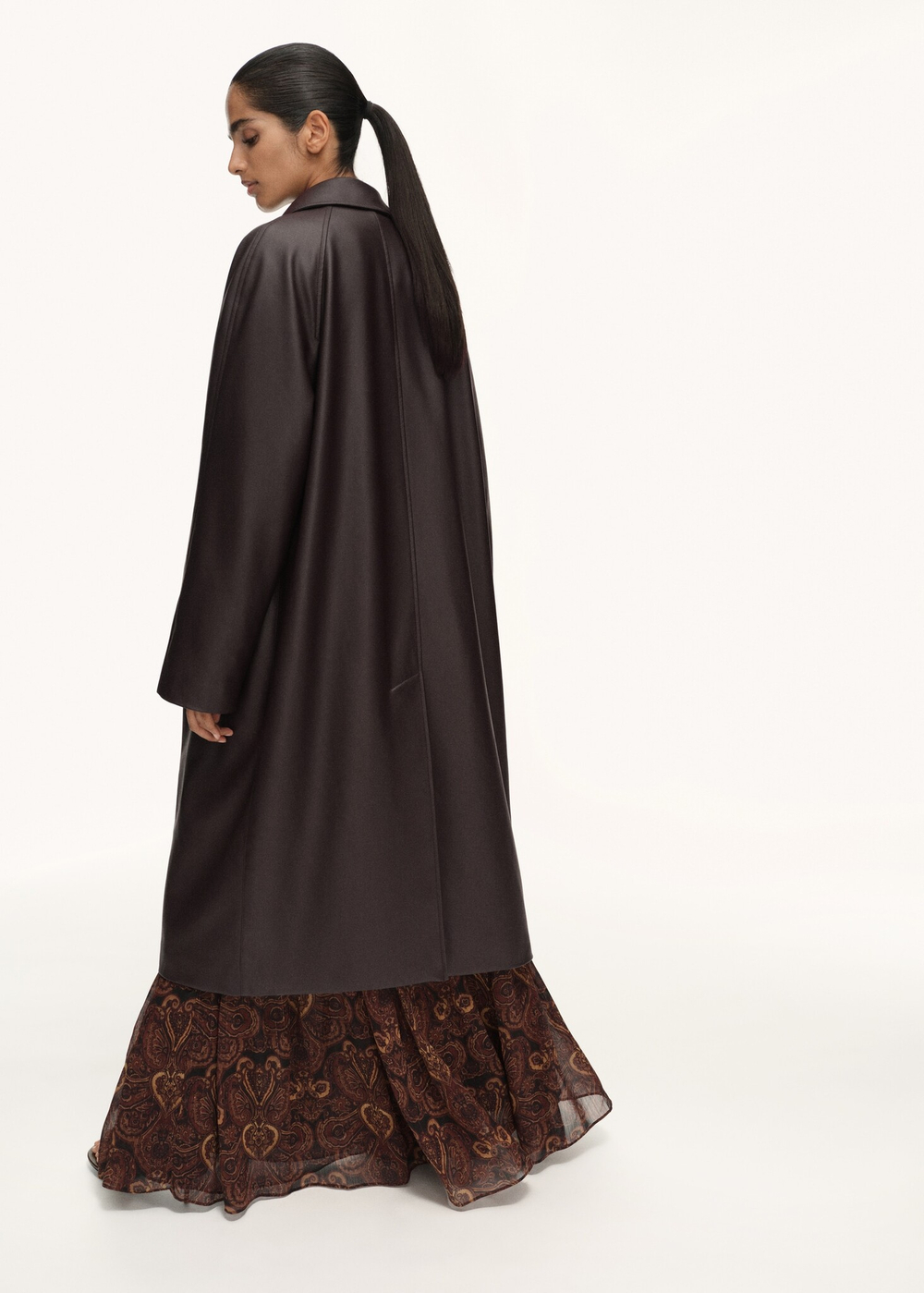 MANGO Длинный кожаный плащ, шоколадный