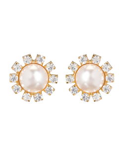Серьги жемчуг, окантовка из циркониев, золото