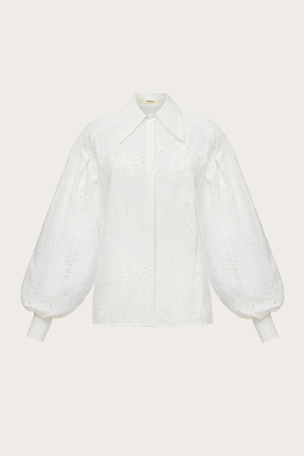 Блуза из молочного хлопка с авторским шитьем