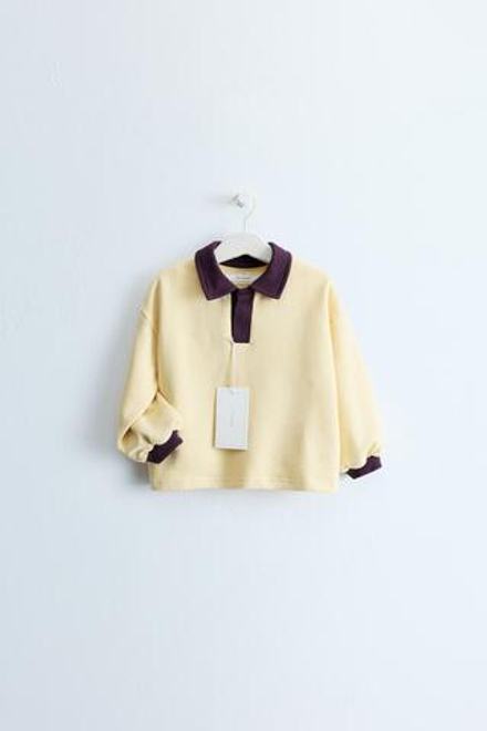 ZARA TIMELESS - ТОЛСТОВКА С КОНТРАСТНЫМ ВОРОТНИКОМ ПОЛО, БЕЖЕВЫЙ
