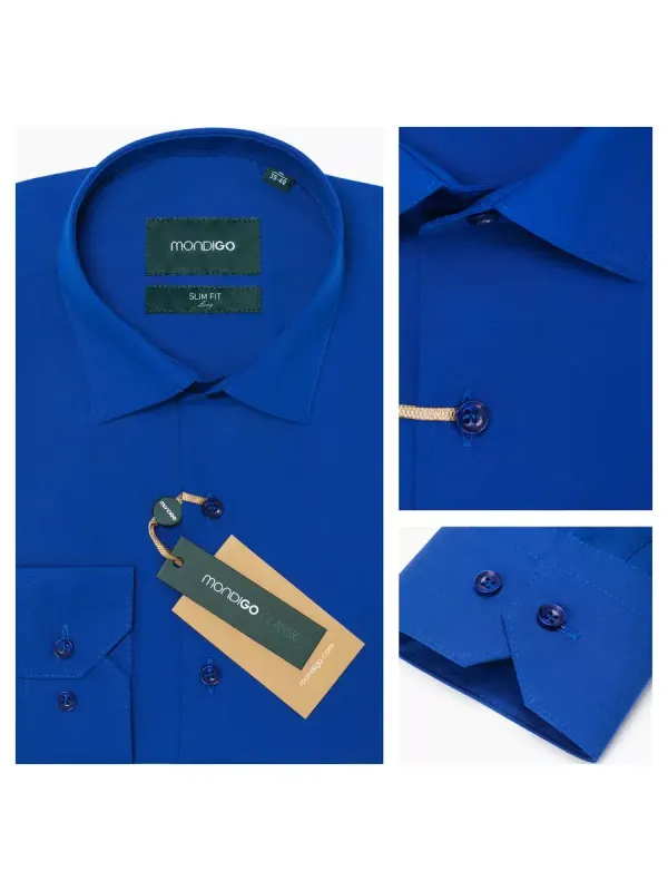 Рубашка на высокий рост LONG SLIM FIT с длинным рукавом, синяя