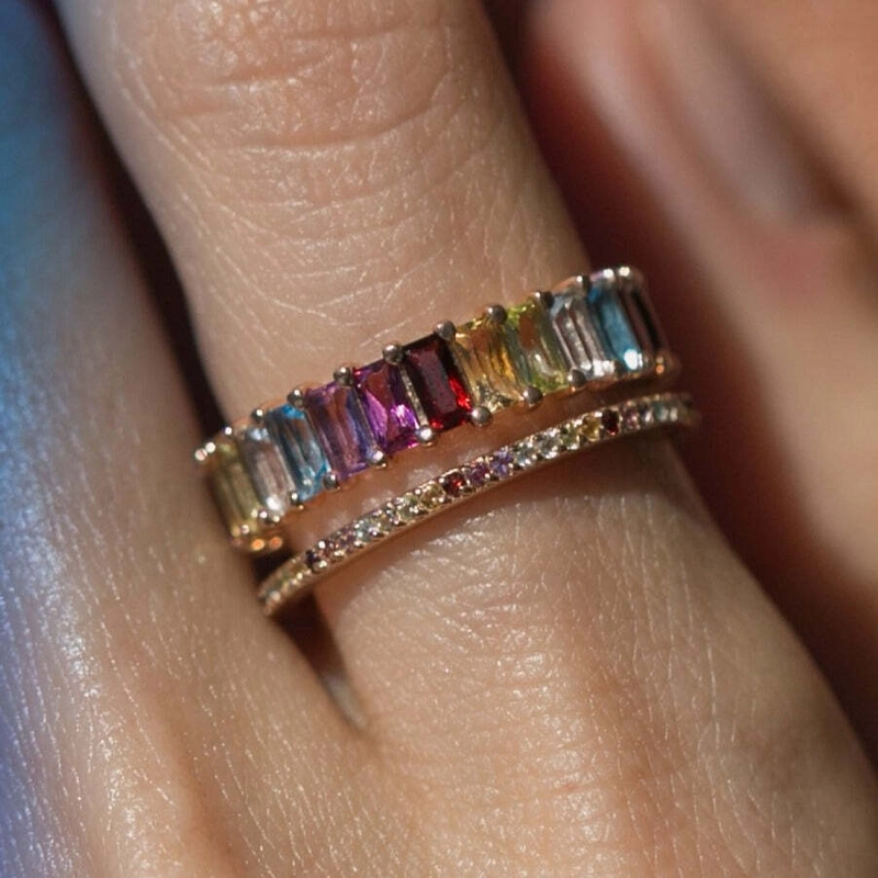 Кольцо Широкое Радужное Золото