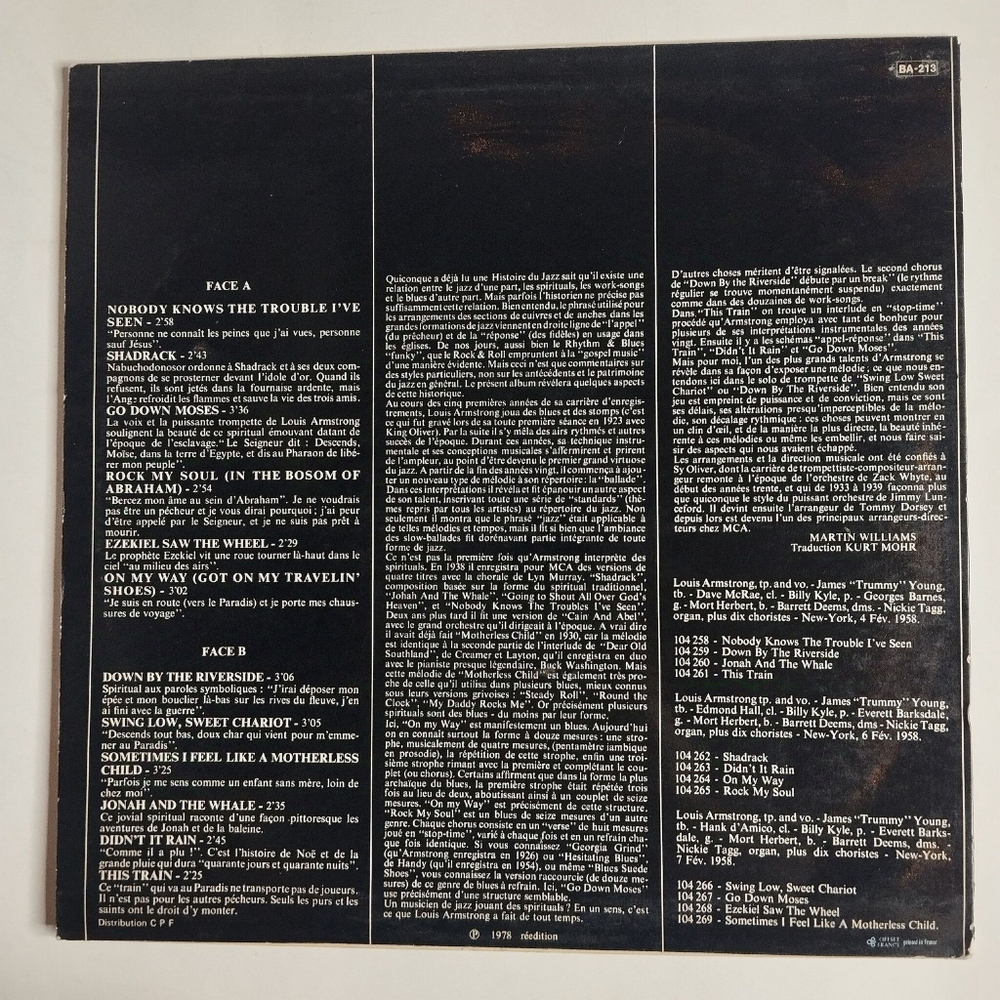 Винтажная виниловая пластинка LP Louis Armstrong And The All Stars With The Sy Oliver Choir Louis And The Good Book (France 1978)