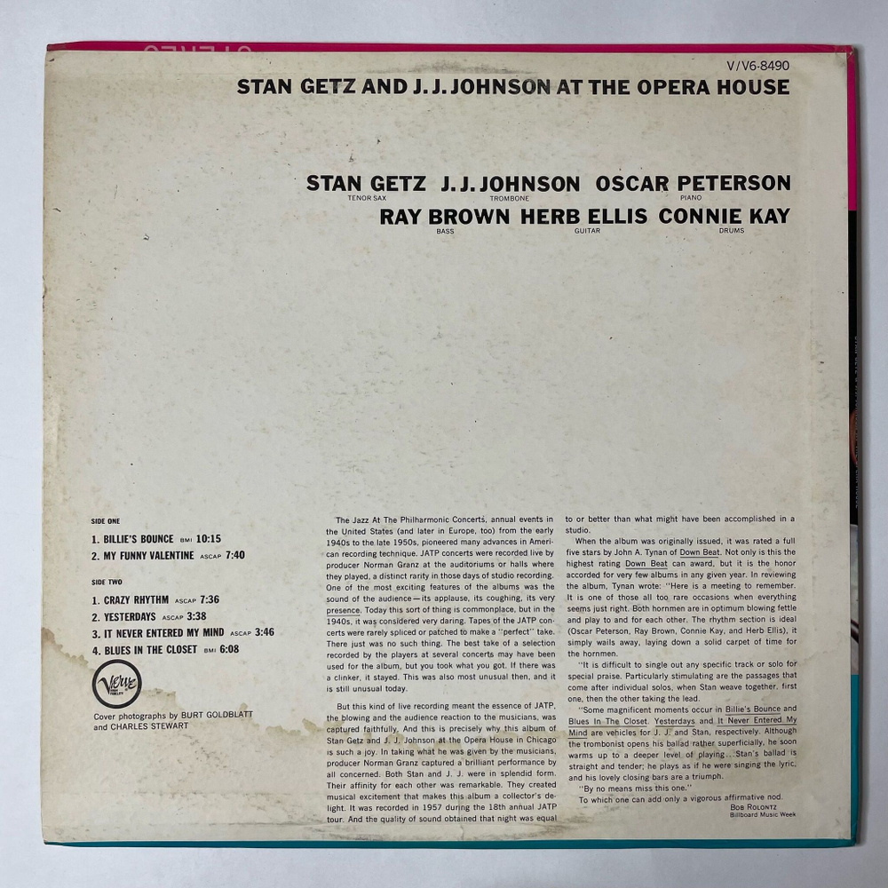 Винтажная виниловая пластинка LP Stan Getz And J.J. Johnson At The Opera House (USA 1962)