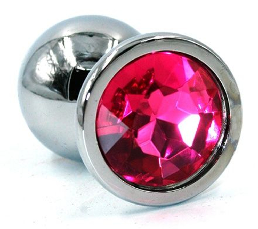 Серебристая анальная пробка с розовым кристаллом - 8 см. (Цвет: розовый)