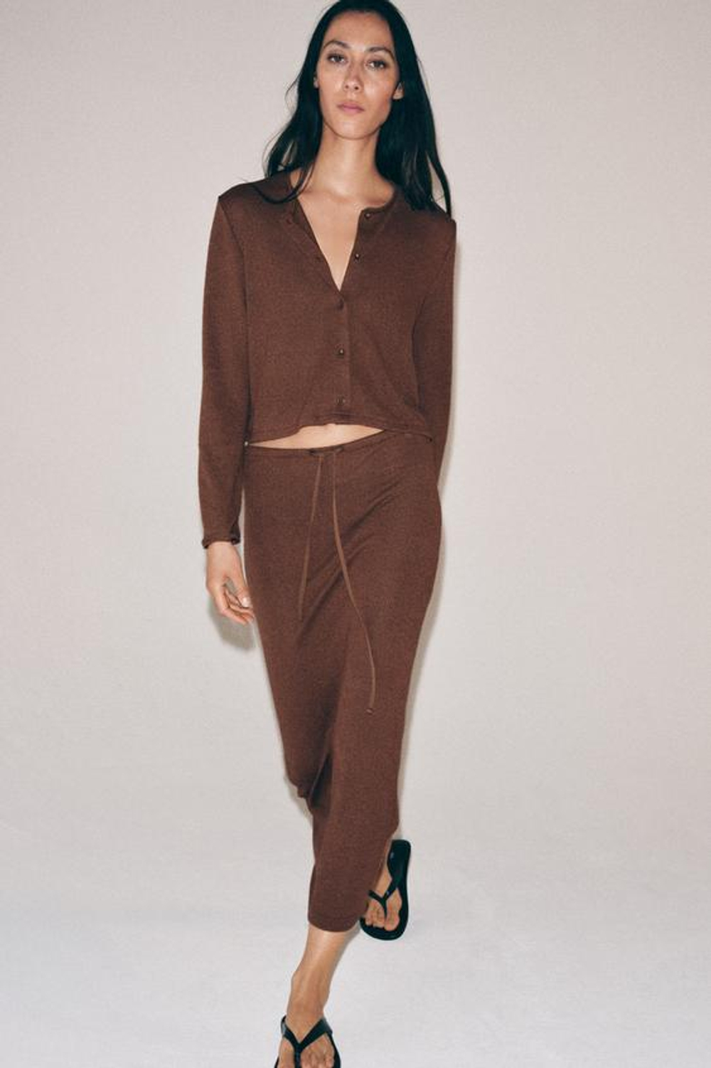 ZARA ДЛИННАЯ ЮБКА ПРЯМОГО КРОЯ, КОРИЧНЕВЫЙ