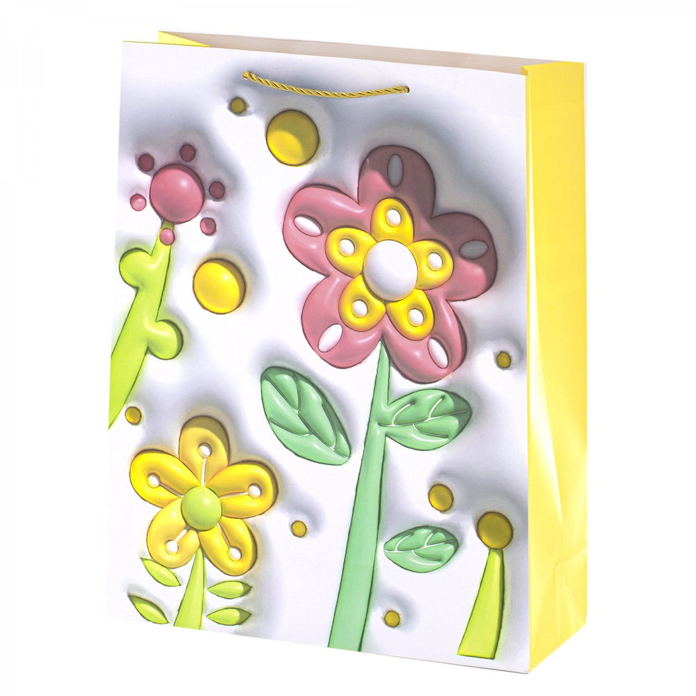 Пакет подарочный бумажный Alingar, (XL) 31х40х12 см, вертикальный, "Цветы 3D", матов. ламинация, ассорти