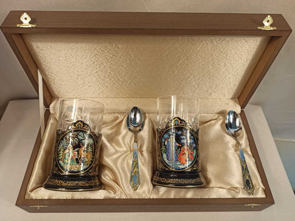 Чайный набор подстаканников (Ручная роспись Палех) №1