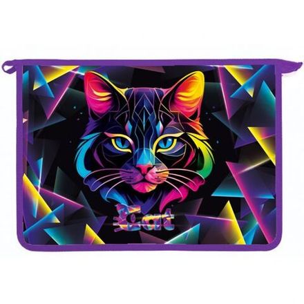 Папка для тетрадей 1 отделение А4 на молнии Оникс, ламинат, Geometric cat