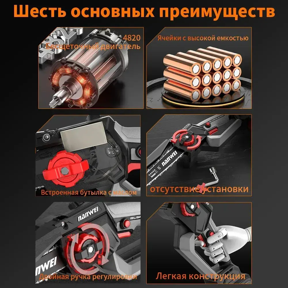 Набор электроинструмента 8 дюймов электрическая цепная пила NANWEI 1800Вт 5800 об/мин бесщеточный двигатель