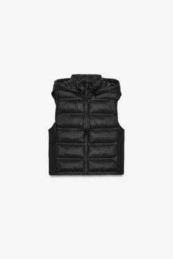 ZARA СТЕГАНЫЙ ЖИЛЕТ С КОМБИНИРОВАННОЙ ОТДЕЛКОЙ, ЧЕРНЫЙ