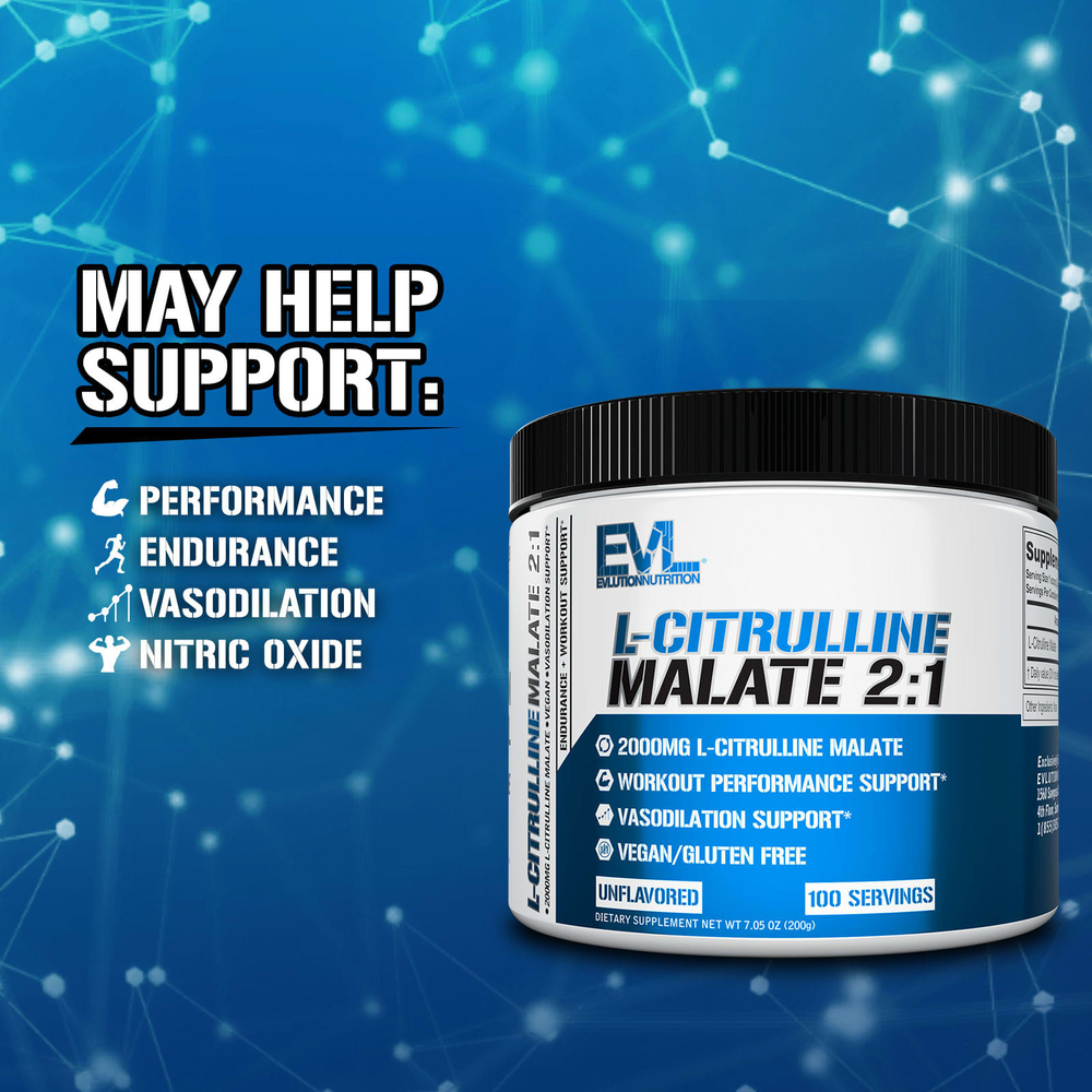EVLution Nutrition, L-цитруллин малат 2:1, без вкусовых добавок, 200 г (7,05 унции)