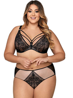 Двухцветные трусики-слипы из кружева и сетки (Размер: S) (Цвет: черный)