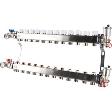 Коллектор Rommer 1"x3/4" на 12 контуров с запорными клапанами в сборе (нерж. сталь) RMS-3210-000012
