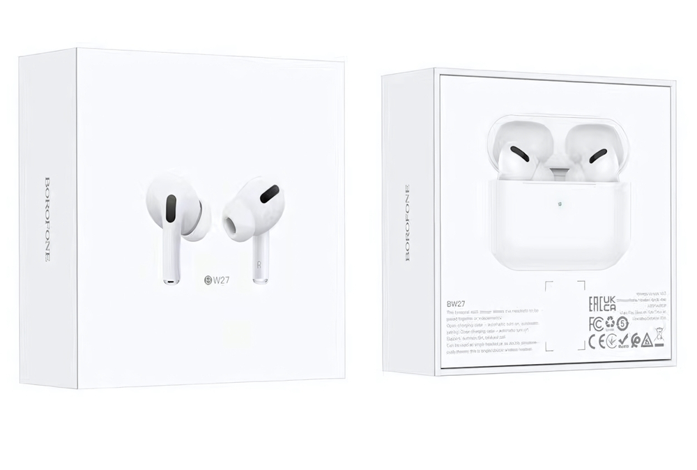 Bluetooth - гарнитура Borofone BW27, TWS вакуумные, BT5.3, 30/300mAh White