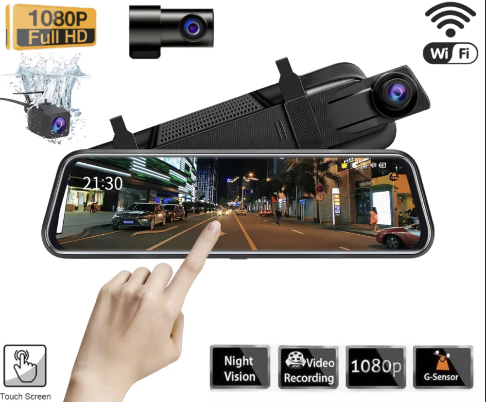 Видеорегистратор автомобильный зеркало с двумя камерами AKITAWA