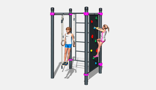 Детский воркаут комплекс с канатом, кольцами, скалодромом и шведской стенкой