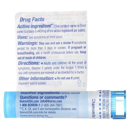 Boiron, Chamomilla, 6C, при прорезывании зубов и раздражительности, примерно 80 гранул