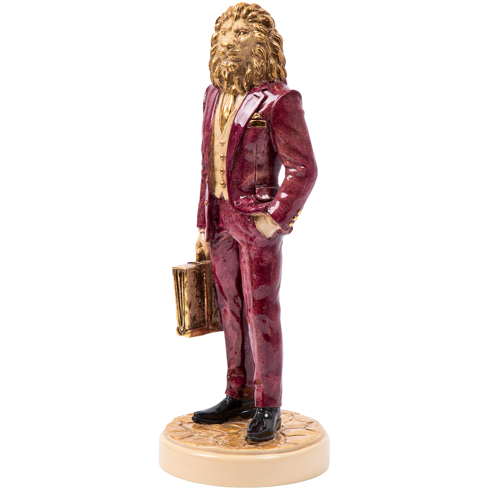 Скульптура Лев Бизнесмен Айвори Бордовый