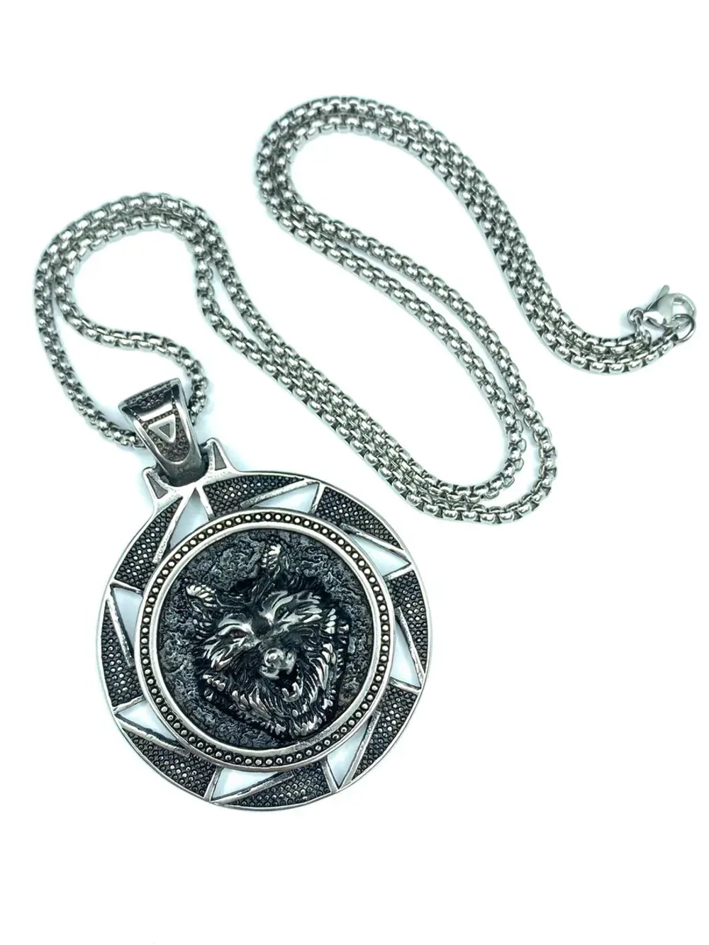 Цепочка со скандинавской подвеской Волк Фенрир из стали