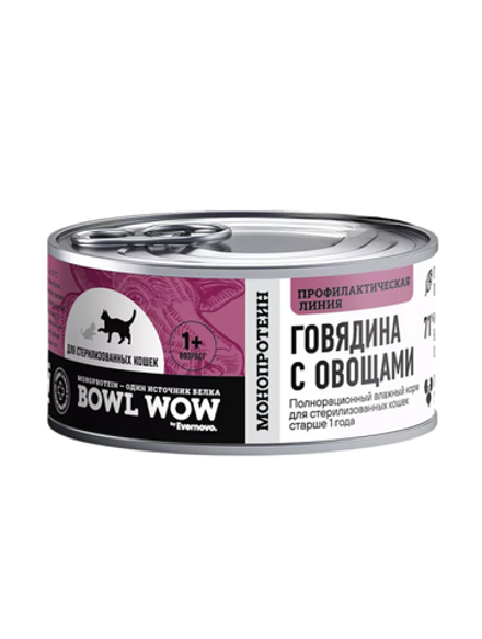 Влажный корм Bowl Wow для стерилизованных кошек, паштет из говядины - 100 г