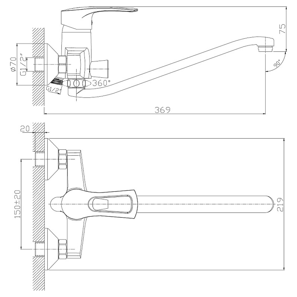 Смеситель Rossinka T40-34 для ванны