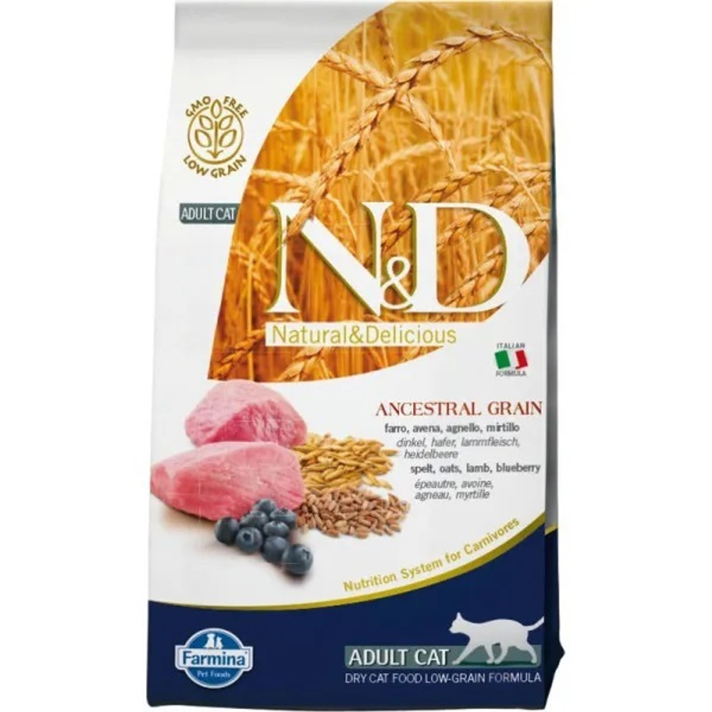 Сухой корм FARMINA N&D Ancestral Grain Adult для взрослых кошек с ягненком и черникой - 5 кг