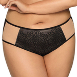 Двухцветные трусики-слипы с цветочным рисунком (Размер: L) (Цвет: черный с бежевым)