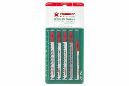 Пилка для лобзика (набор) Hammer Flex 204-903 JG WD-PL набор No3  дерево\пластик 5 видов, 5шт.