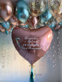 Воздушные шары на день рождение маме сестре дочери бирюза/розовое золото №3785