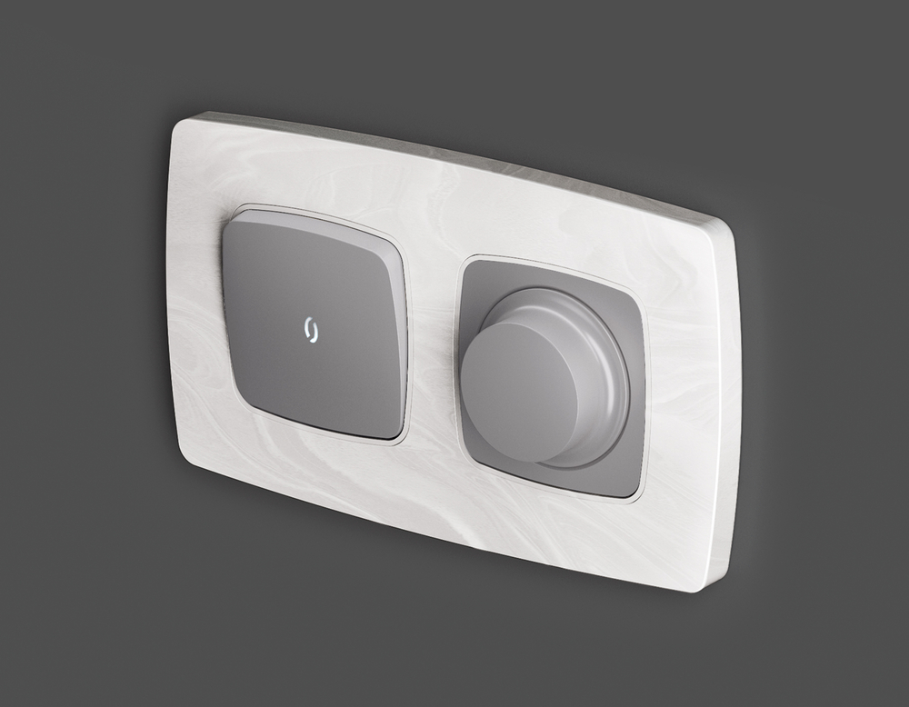 MO502015 Комплект механизма 1-кл выключателя с подсветкой 5600K OMEGA Сталь матовый QUANT (OP5020, VM101, G14W)