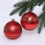 Новогодние шары 8 см (набор 2 шт) «Алмазная россыпь», Красный