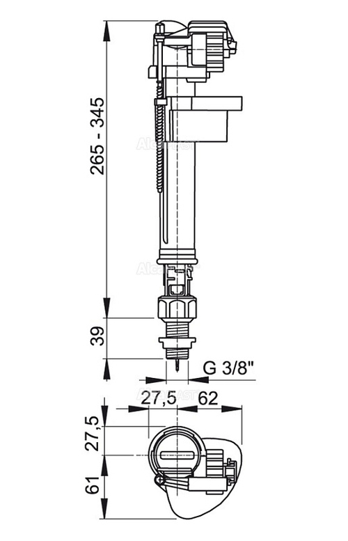 Впускной механизм Alcaplast ,с нижней подводкой, с металлической резьбой 3/8" (A18-3/8")